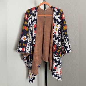 Wild Pearl Colorful Geometric Aztec Patterned Open Front Cardigan/Shawl